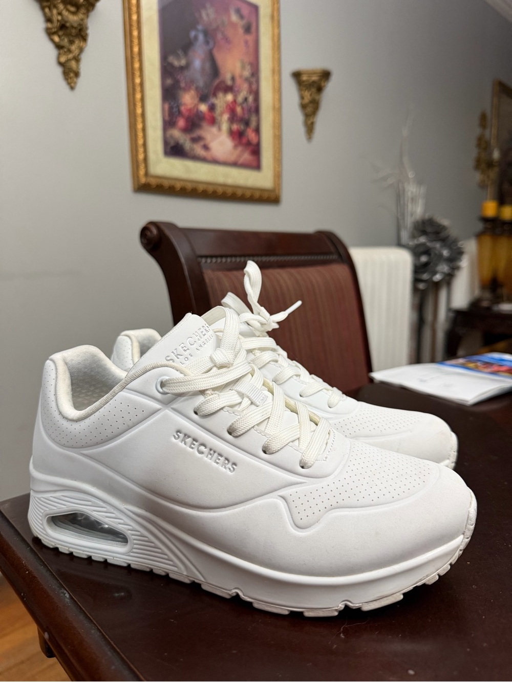 Skechers Women's White Leather Athletic Sneakers